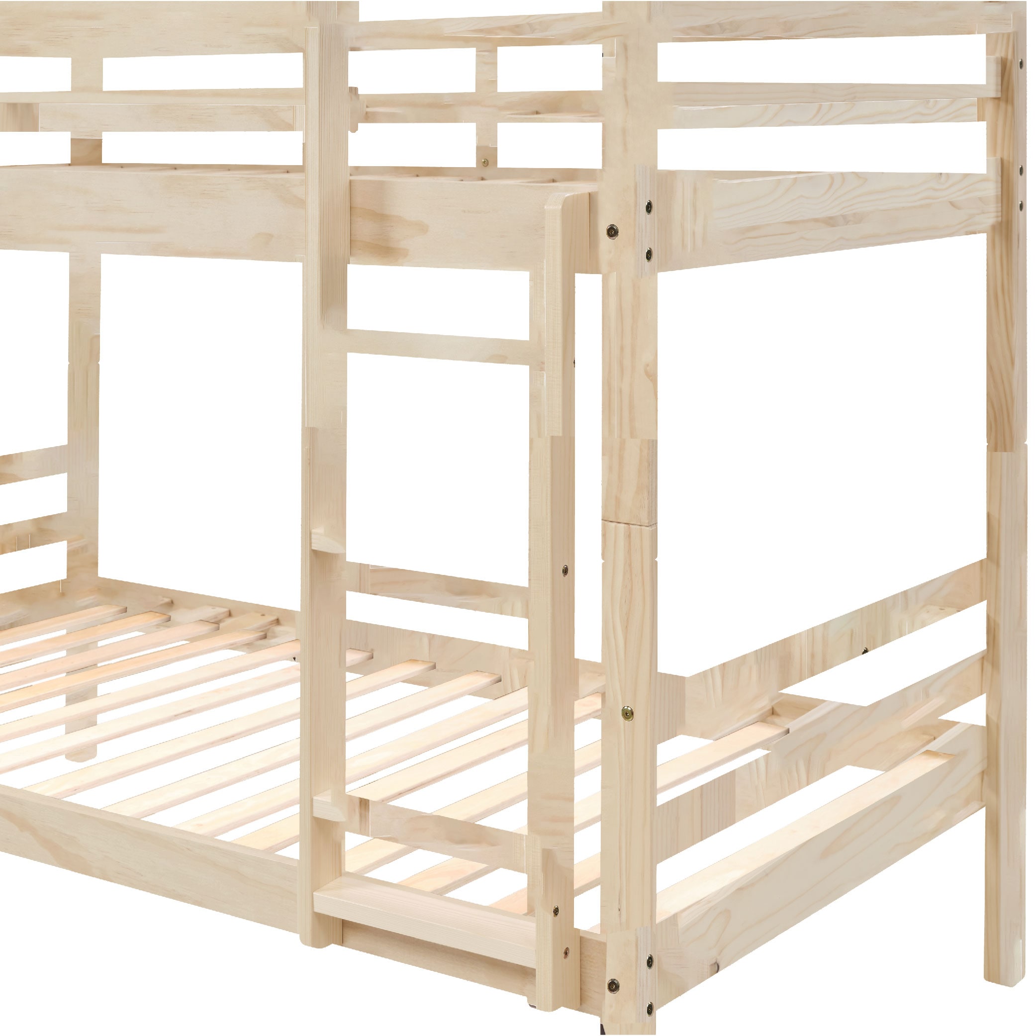 Twin Over Twin Bunk Bed With Ladder,Wooden Bunk Bed With High Guardrail And Ladder For Kids, Teens, Dorm Rooms, And Guest Rooms,No Box Spring Needed,White_voghion.com